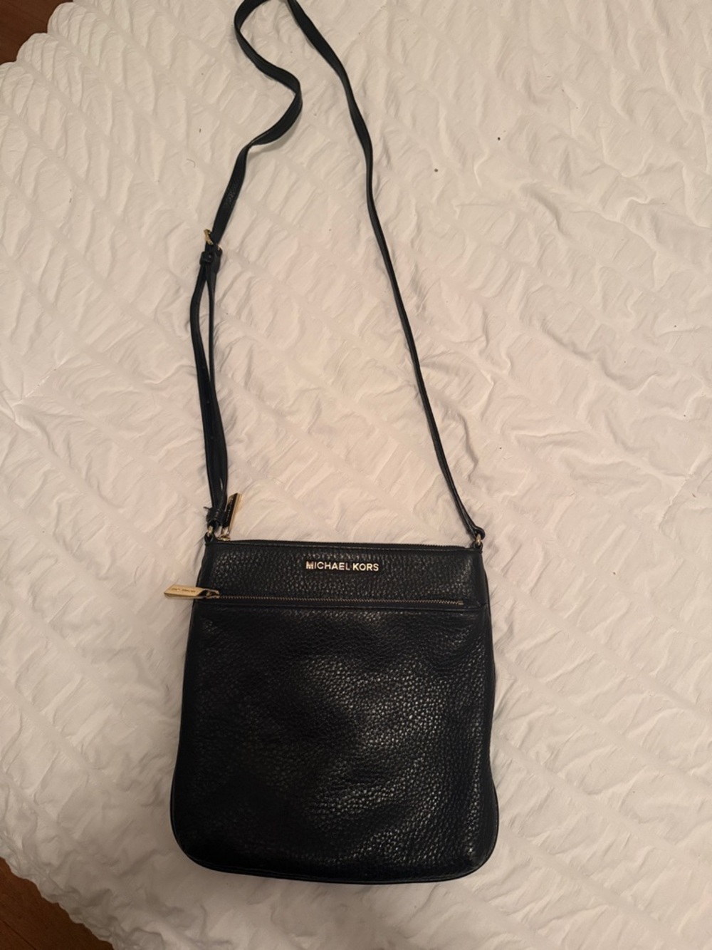 Michael Kors Black Pebbled Leather Crossbody with Gold Hardware